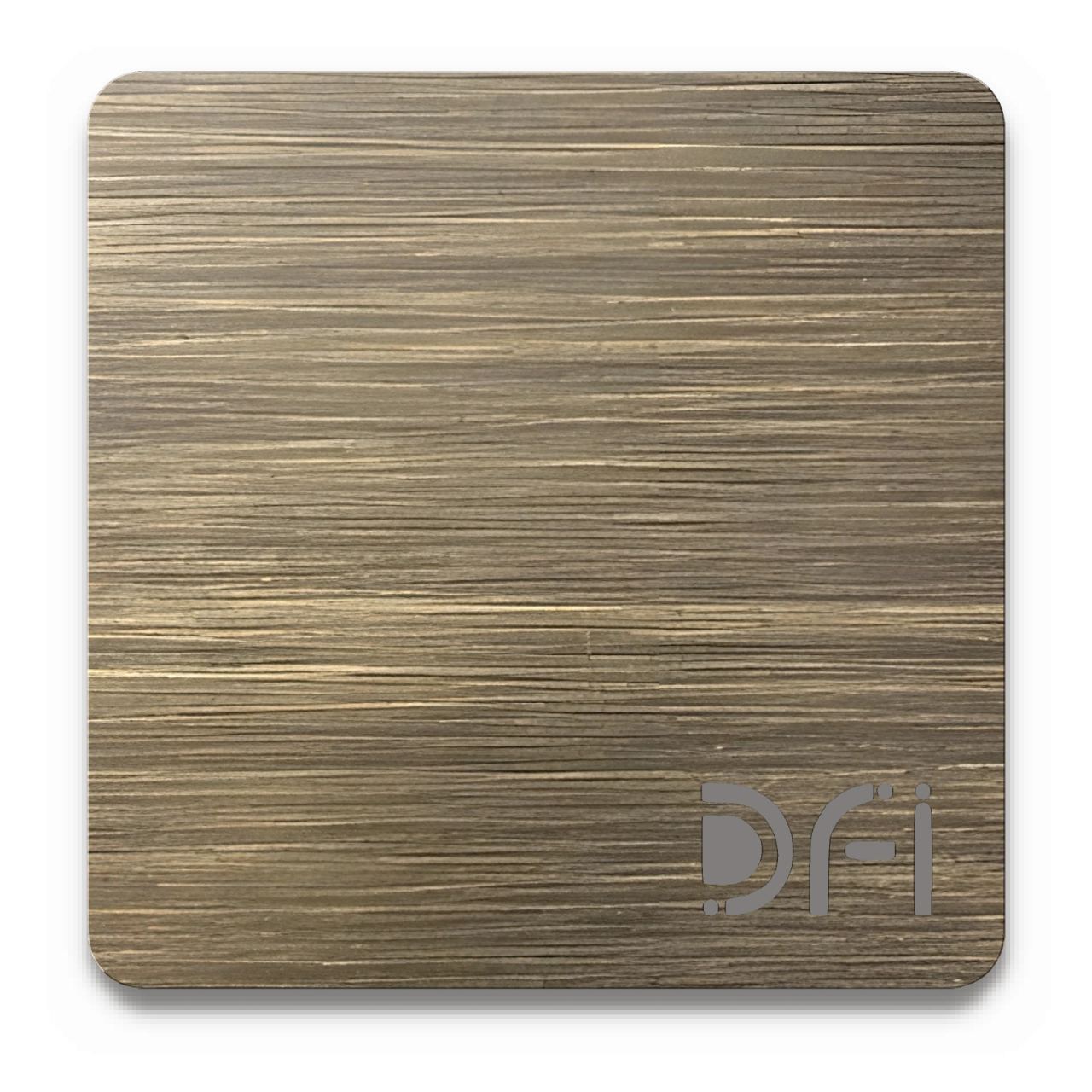 Antique bronze, Vintage finish: a DFI sample plate with the DFI mark laser-cut in the corner