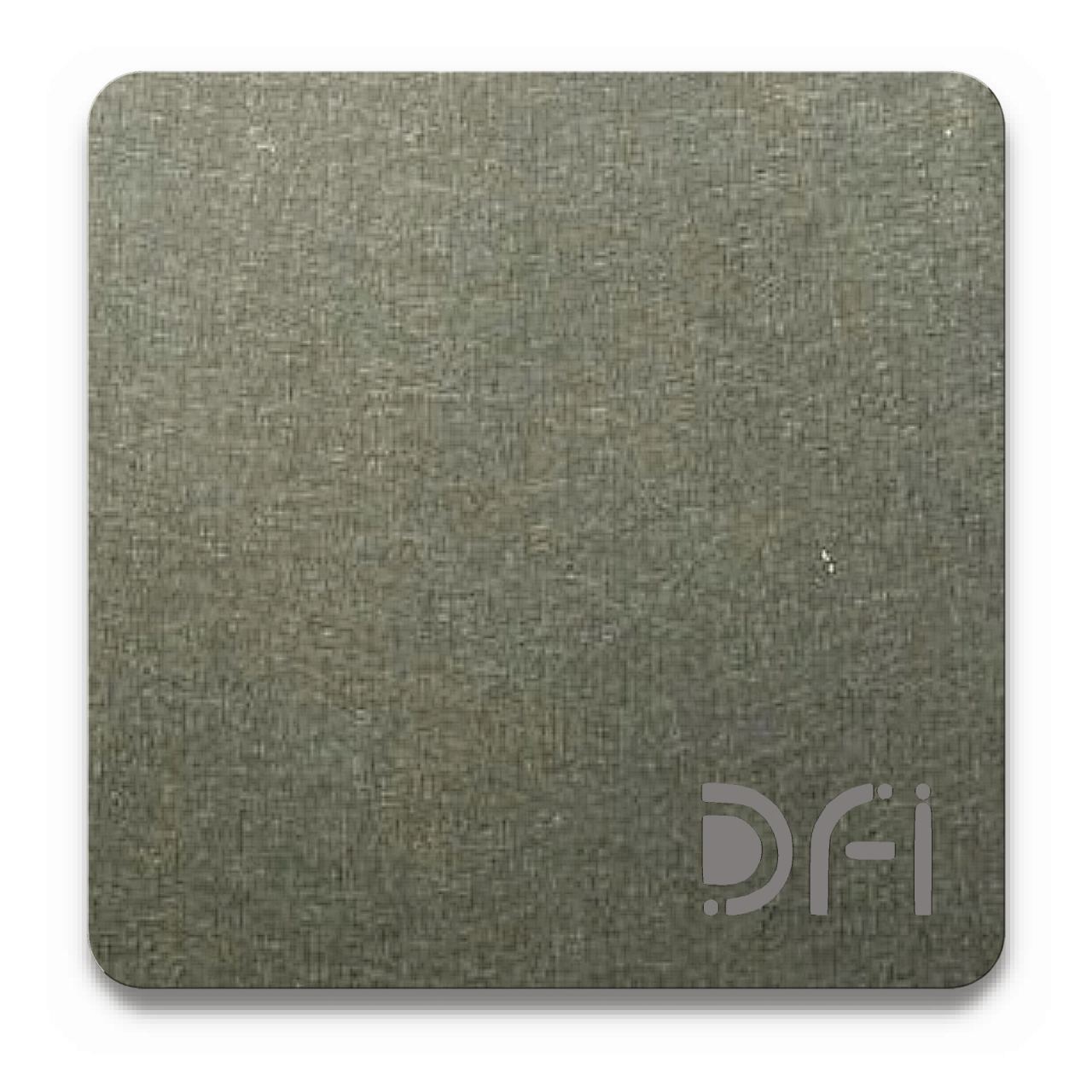 Graphite, Satin finish: a DFI sample plate with the DFI mark laser-cut in the corner