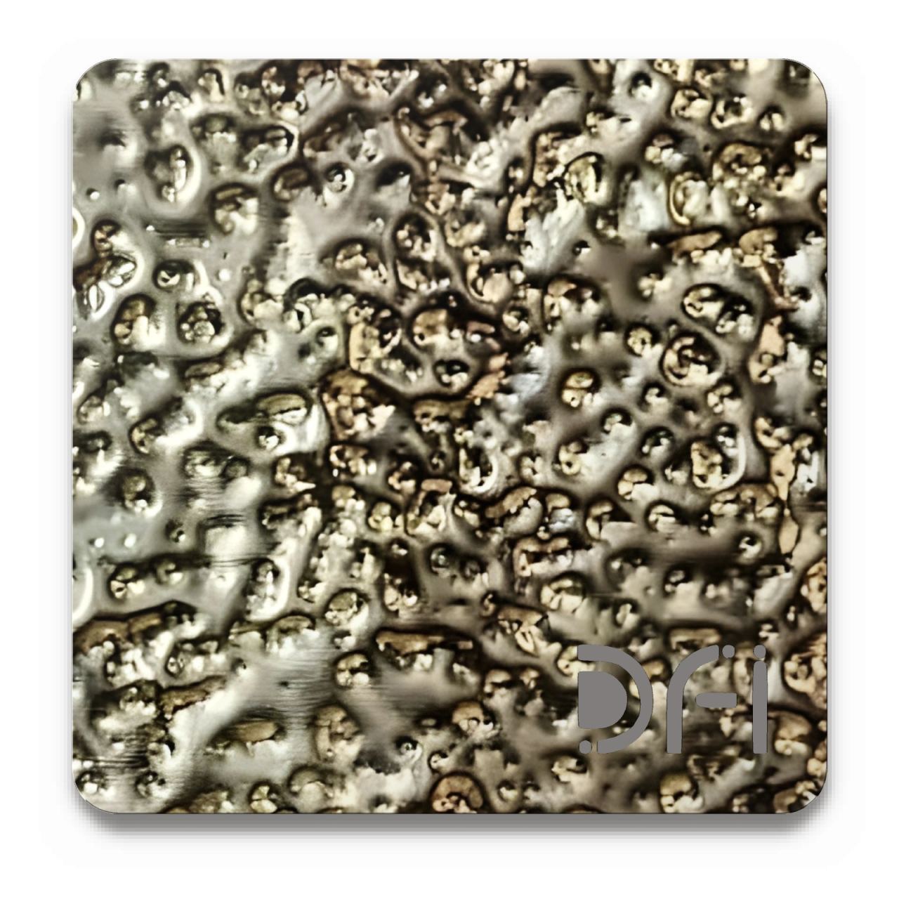 Rough cast brass, Embossed finish: a DFI sample plate with the DFI mark laser-cut in the corner