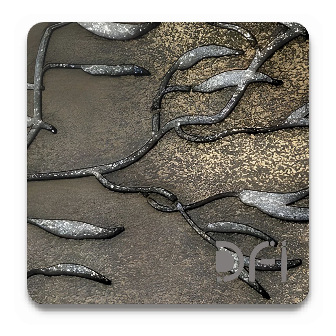 Leaf motif cast plate, Casted finish: a DFI sample plate with the DFI mark laser-cut in the corner