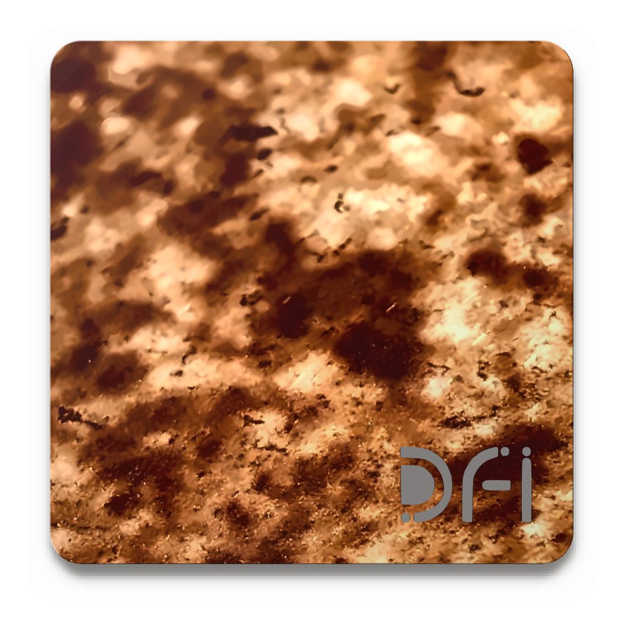 Rust-orange spotted, Special texture finish: a DFI sample plate with the DFI mark laser-cut in the corner