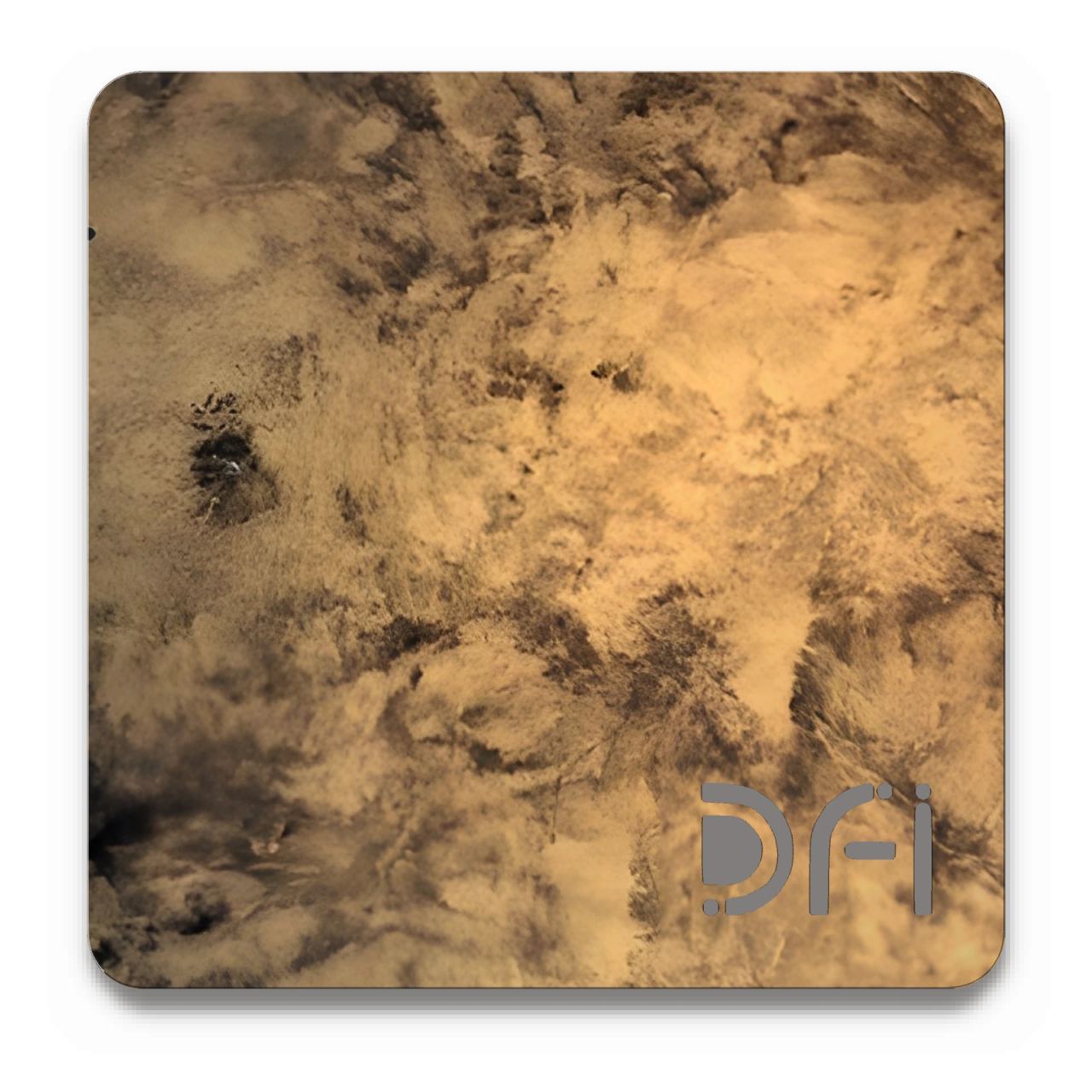 Gold and black cloud, Entropy finish: a DFI sample plate with the DFI mark laser-cut in the corner