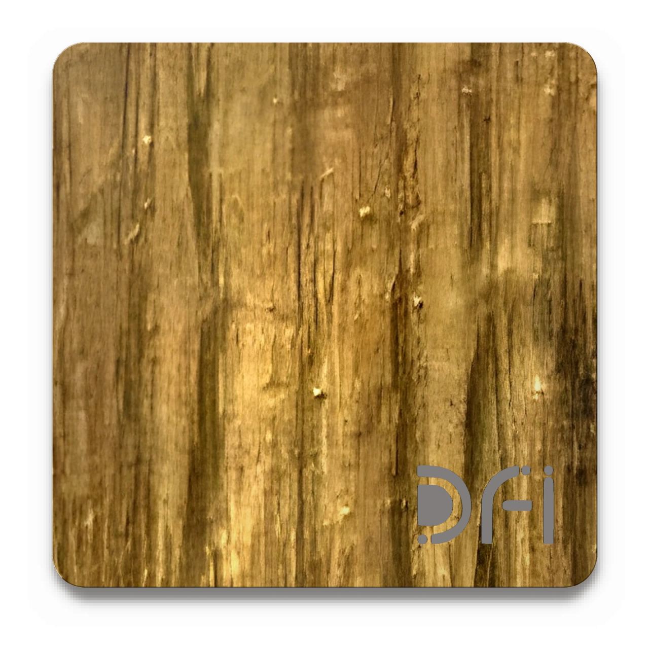 Rippled brass, Embossed finish: a DFI sample plate with the DFI mark laser-cut in the corner