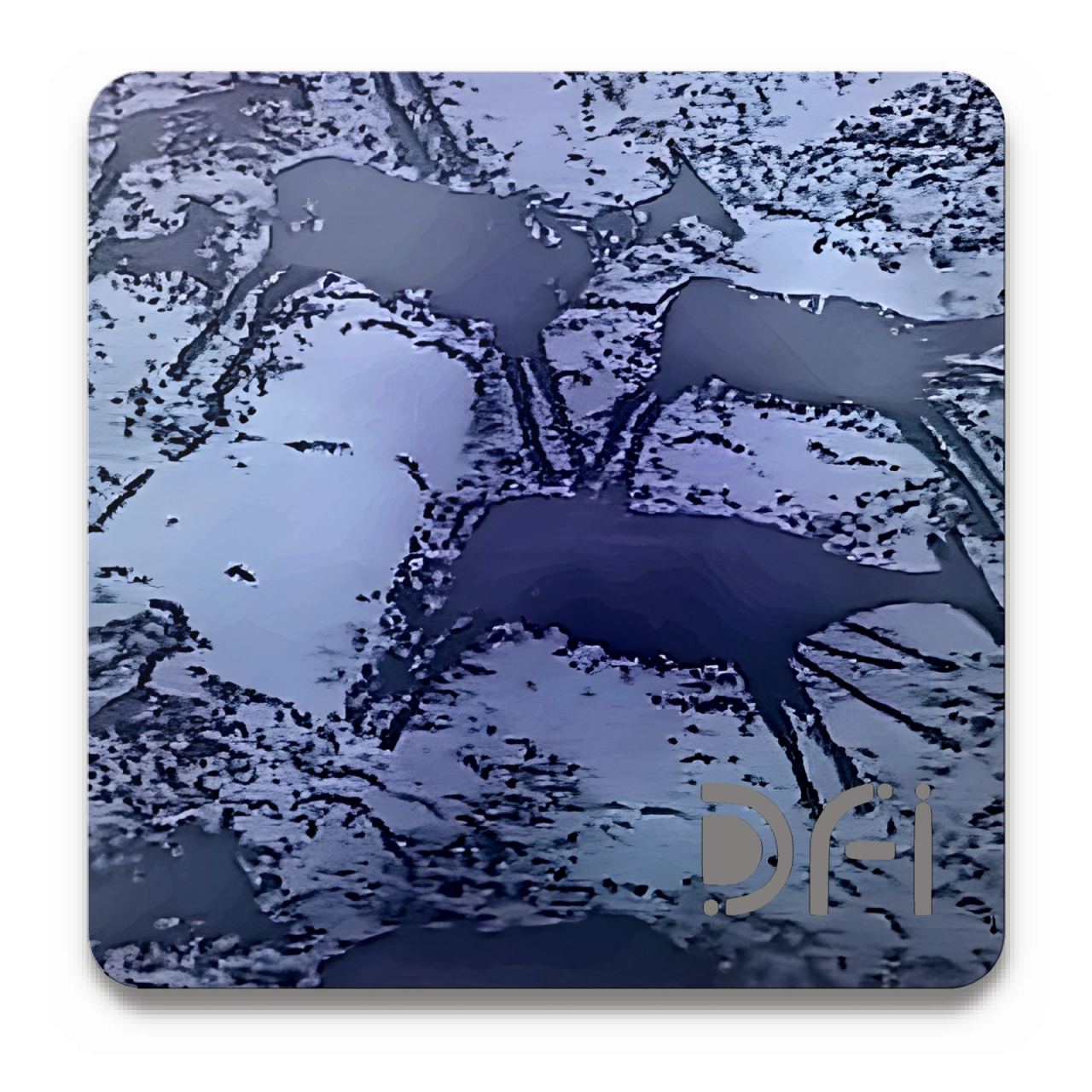 Cave painting on blue, Etched finish: a DFI sample plate with the DFI mark laser-cut in the corner