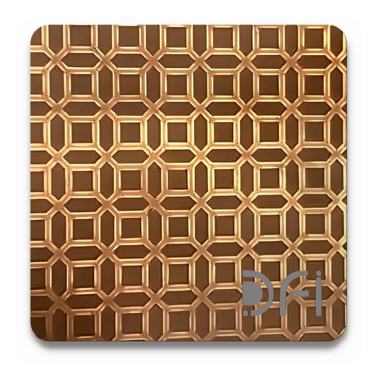 Geometric pattern on bronze, Etched finish: a DFI sample plate with the DFI mark laser-cut in the corner
