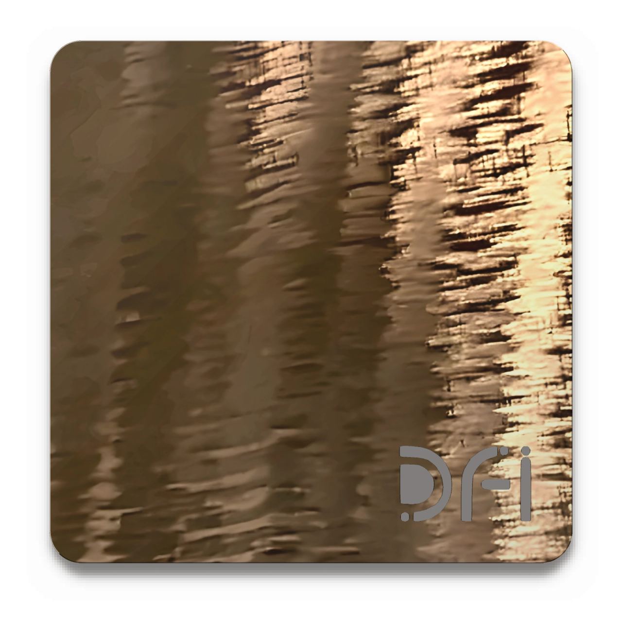 Hammered bronze, Olio effects finish: a DFI sample plate with the DFI mark laser-cut in the corner