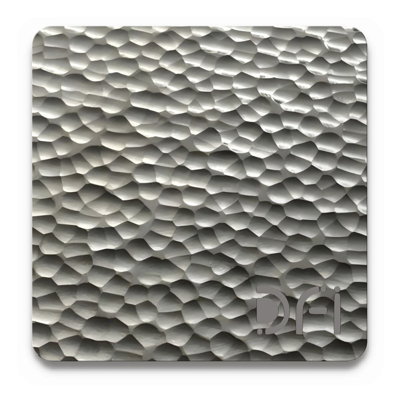 Beaten silver, Beaten finish: a DFI sample plate with the DFI mark laser-cut in the corner