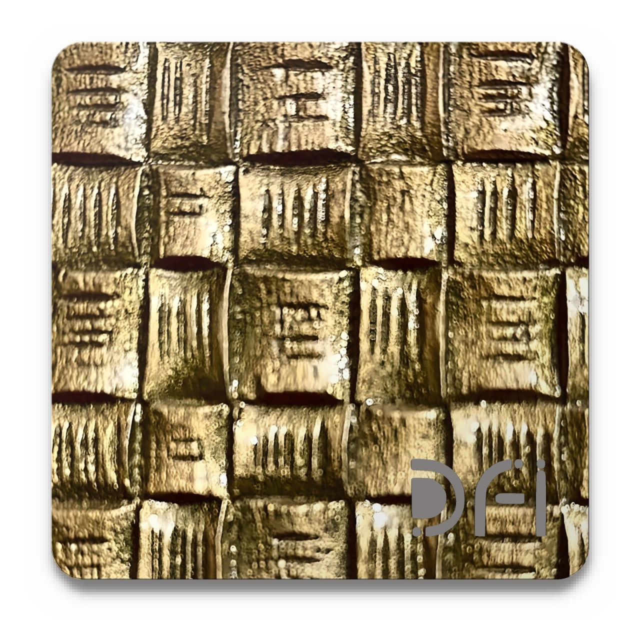 Basketweave relief, Casted finish: a DFI sample plate with the DFI mark laser-cut in the corner