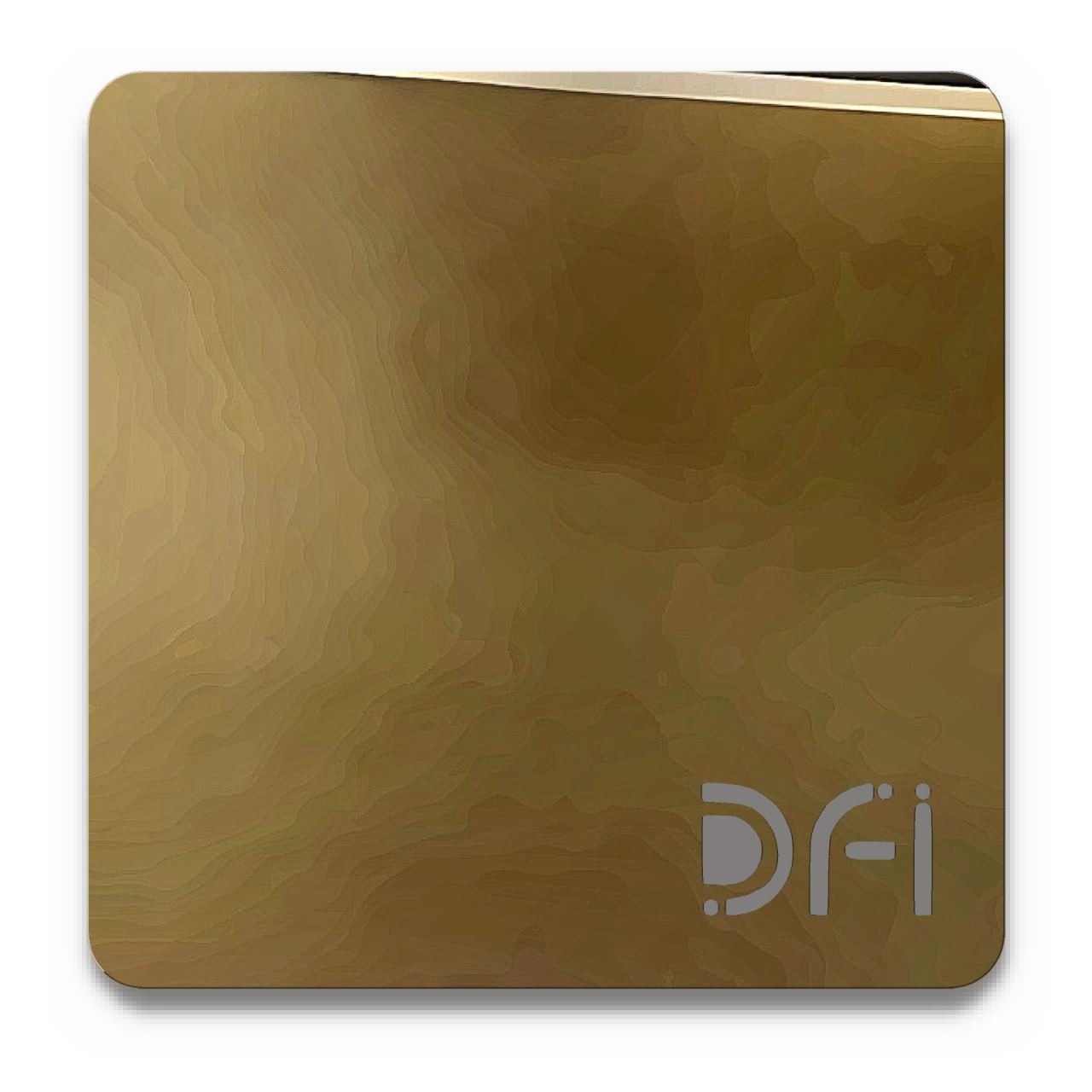 Brass: a DFI sample plate with the DFI mark laser-cut in the corner