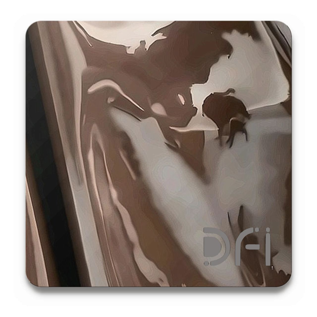 Copper: a DFI sample plate with the DFI mark laser-cut in the corner