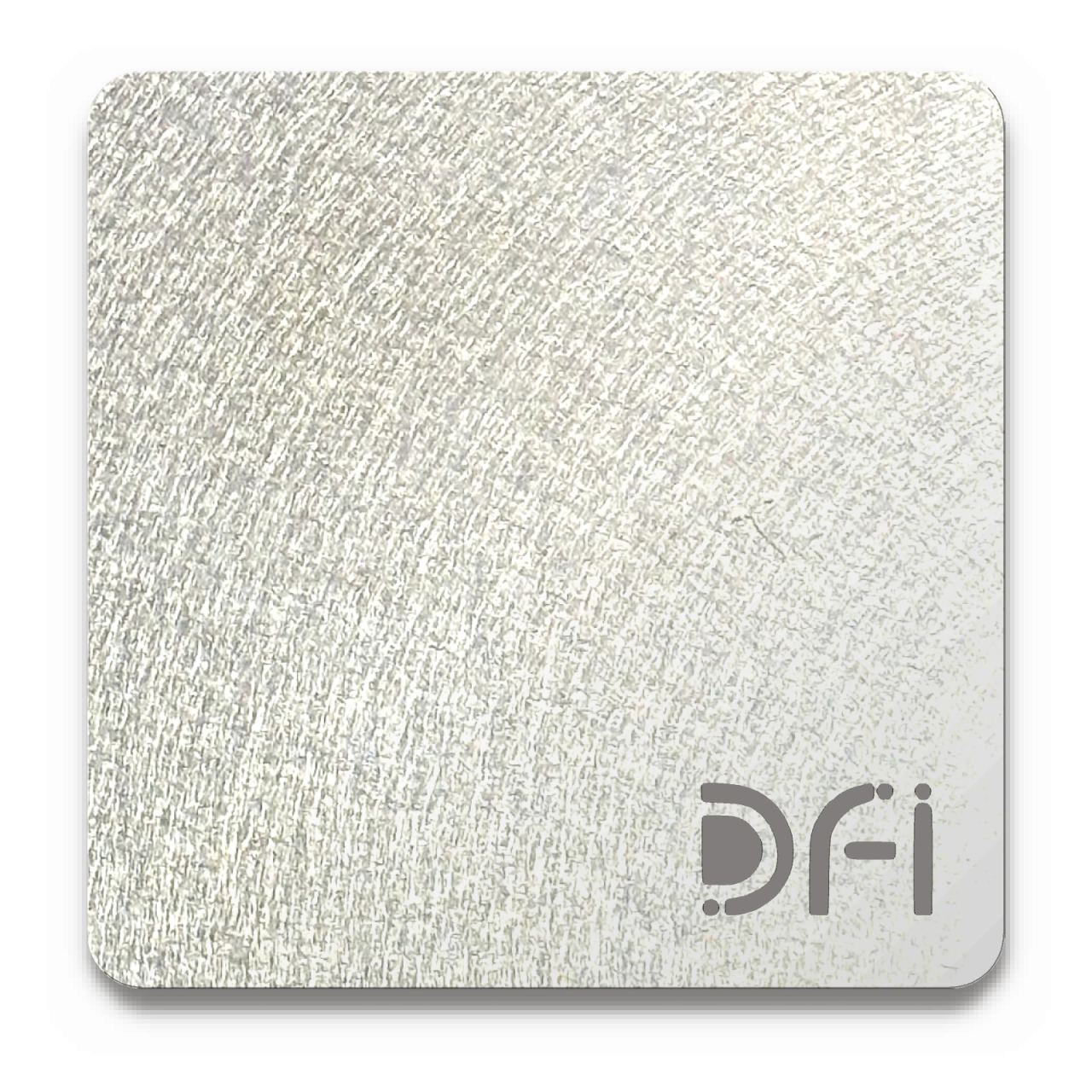 Stainless Steel: a DFI sample plate with the DFI mark laser-cut in the corner