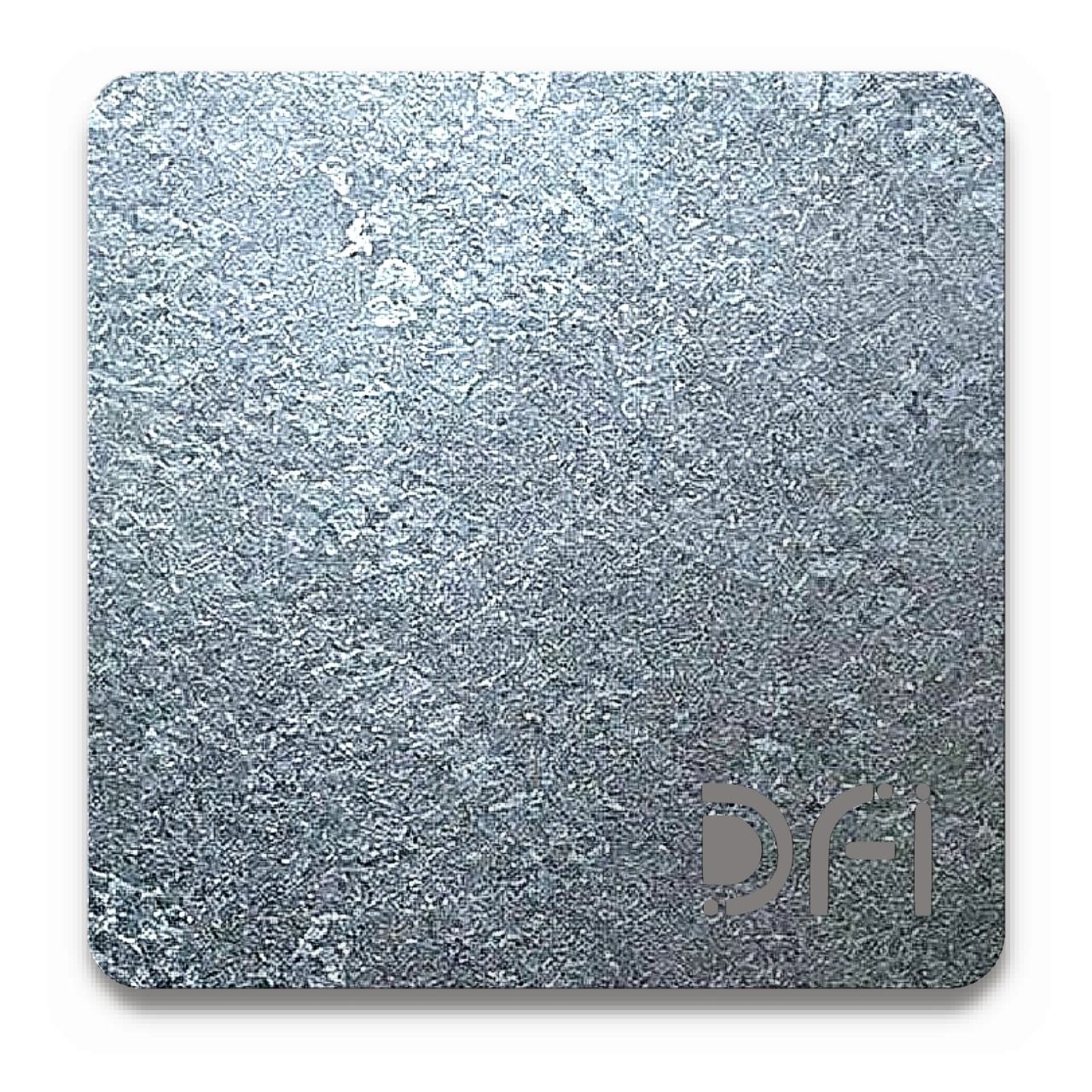 Zinc: a DFI sample plate with the DFI mark laser-cut in the corner