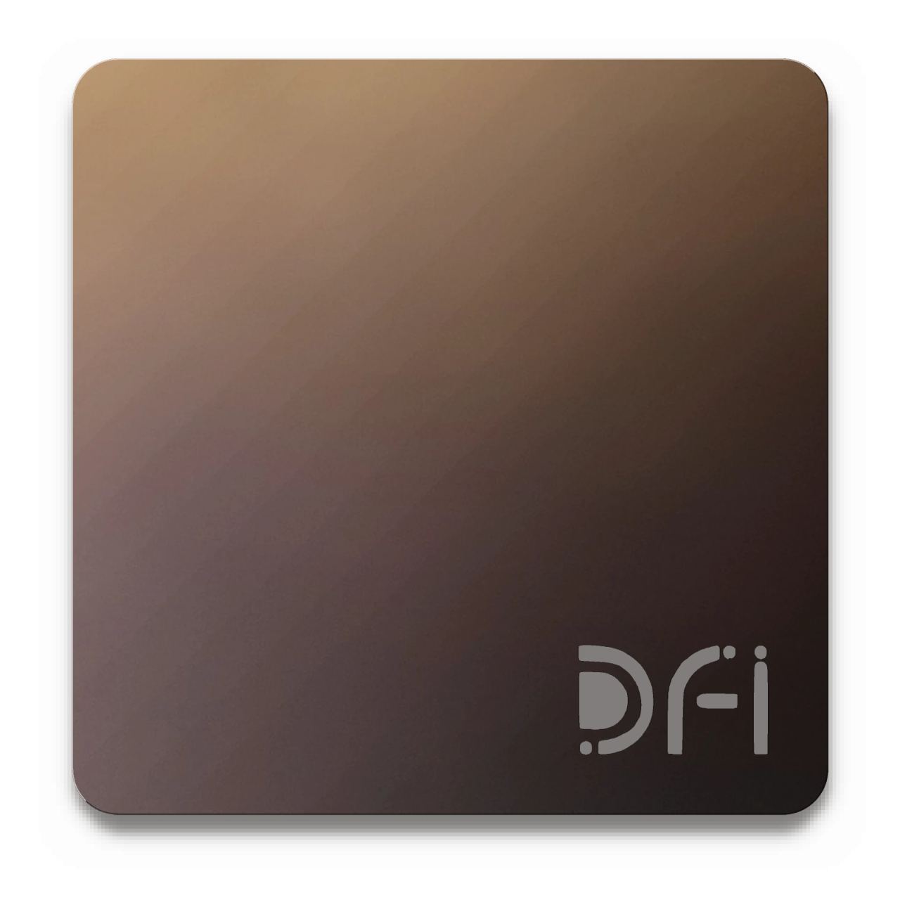 Bronze to black, Ombre finish: a DFI sample plate with the DFI mark laser-cut in the corner
