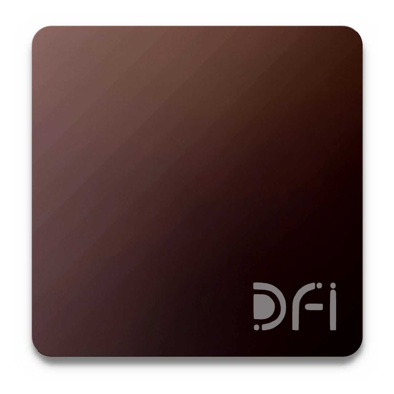 Copper to black, Ombre finish: a DFI sample plate with the DFI mark laser-cut in the corner