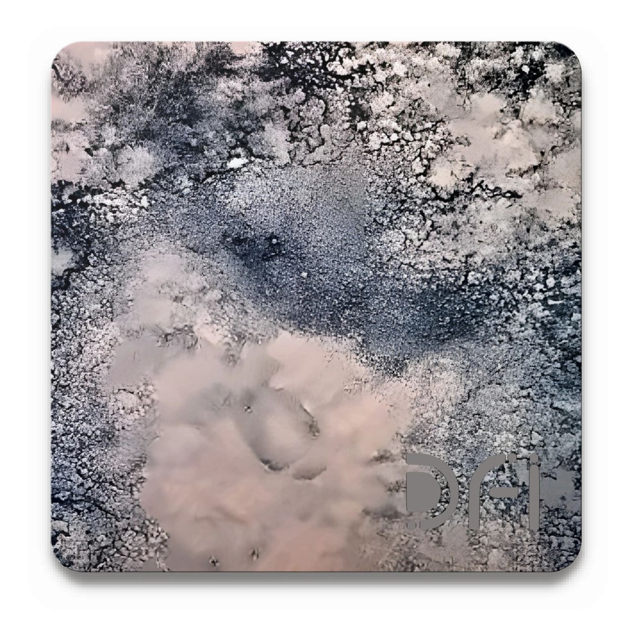 Copper with dark mottling, Entropy finish: a DFI sample plate with the DFI mark laser-cut in the corner
