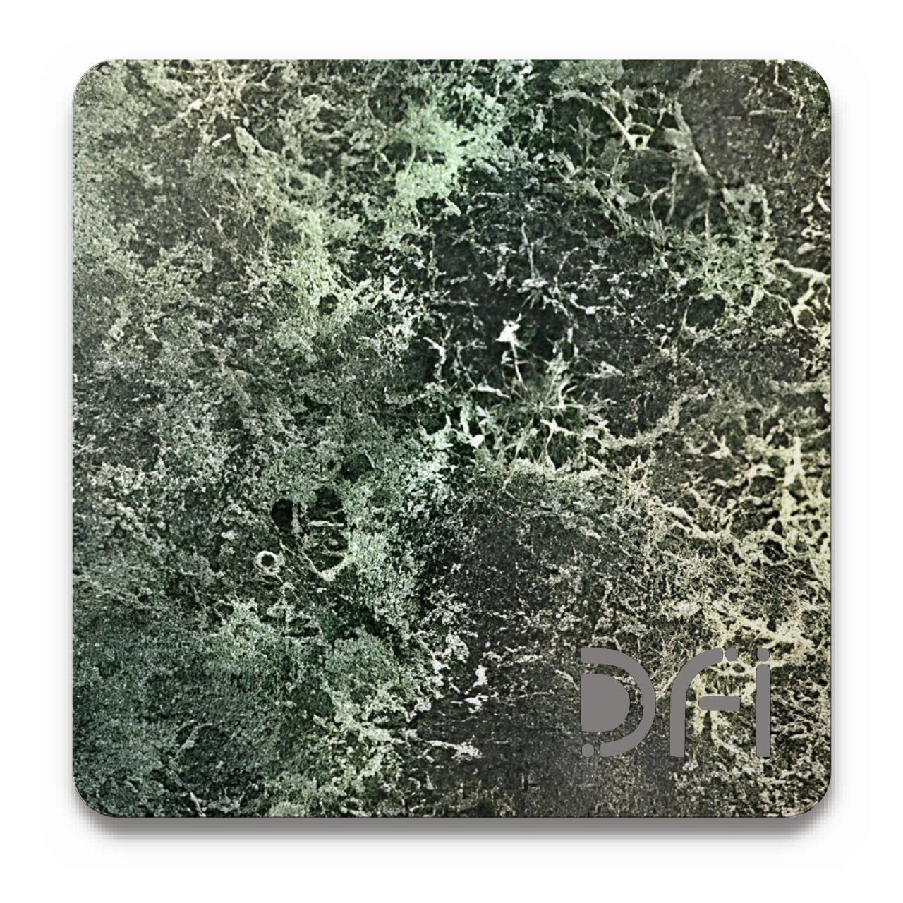 Green lichen, Authentic patina finish: a DFI sample plate with the DFI mark laser-cut in the corner