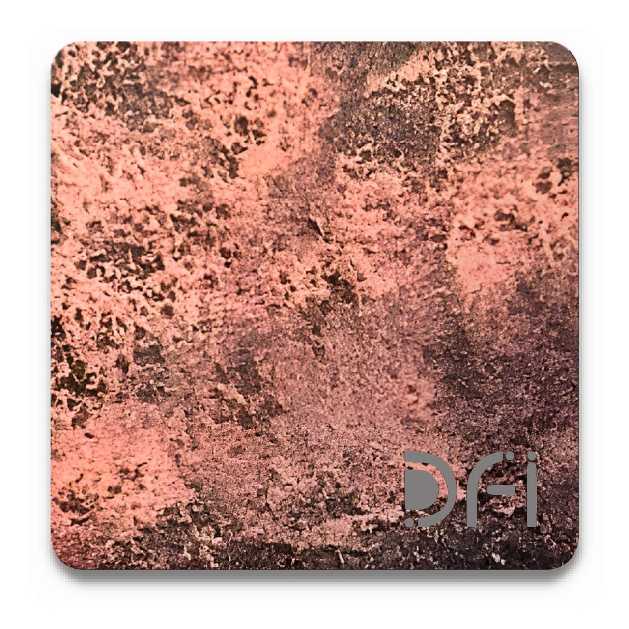 Red copper, Special texture finish: a DFI sample plate with the DFI mark laser-cut in the corner