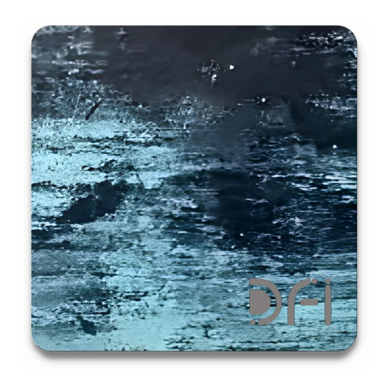 Teal and black, Authentic patina finish: a DFI sample plate with the DFI mark laser-cut in the corner