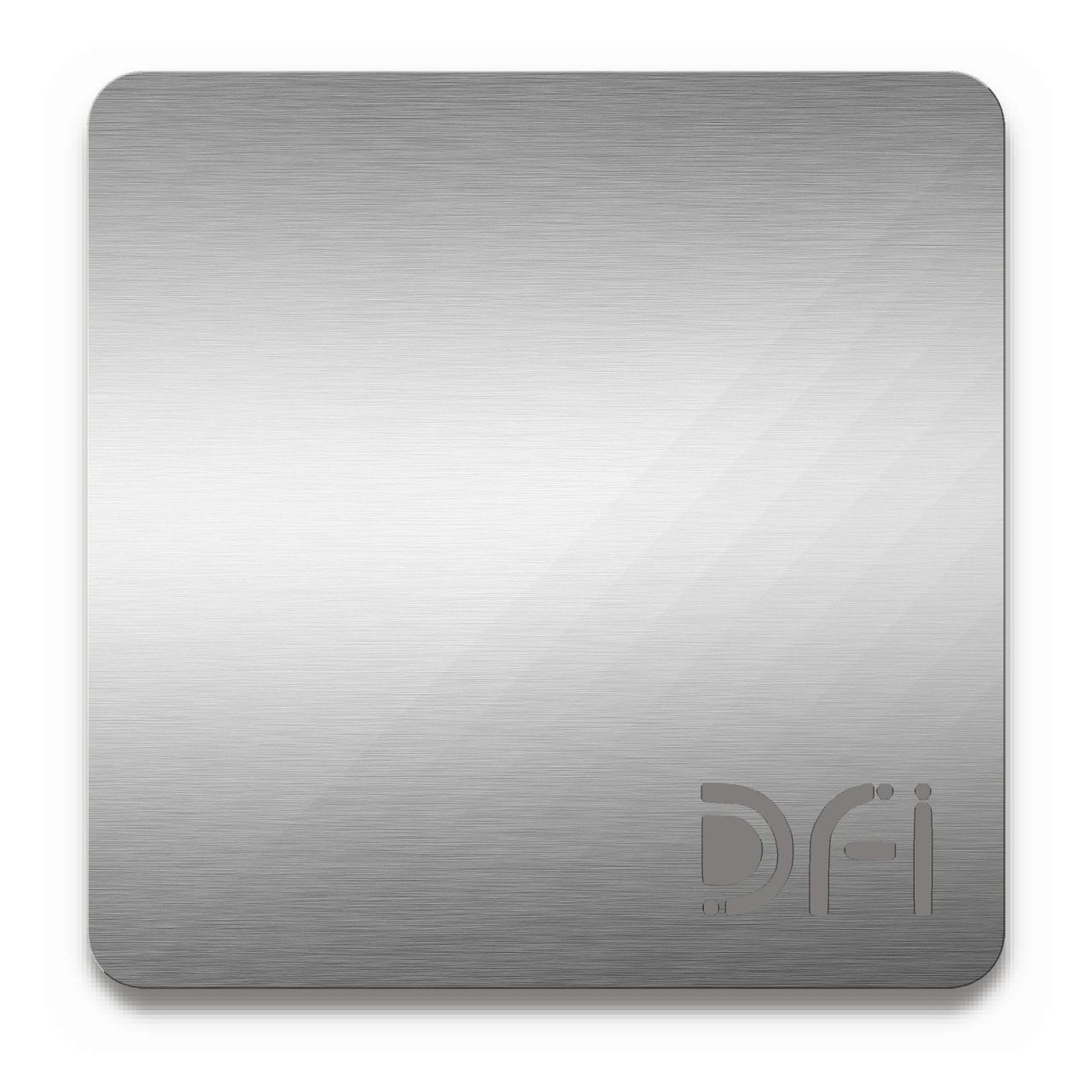 Mirror finish: a DFI sample plate with the DFI mark laser-cut in the corner