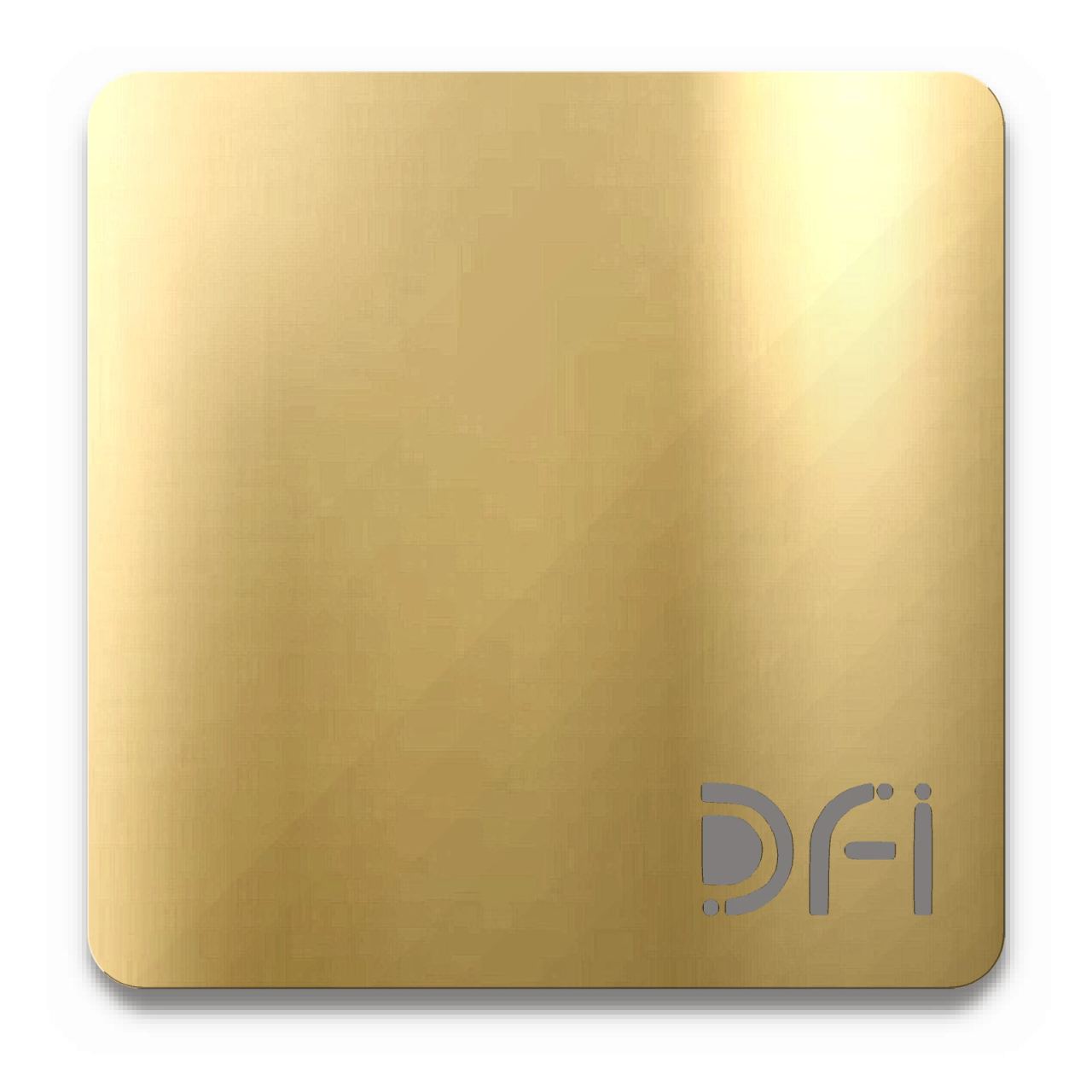 Champagne (colour reference), PVD finish finish: a DFI sample plate with the DFI mark laser-cut in the corner