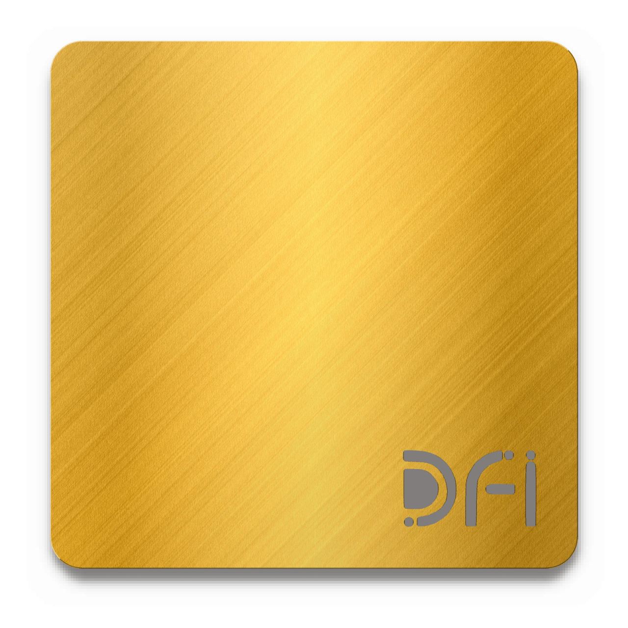 Gold (colour reference), PVD finish finish: a DFI sample plate with the DFI mark laser-cut in the corner