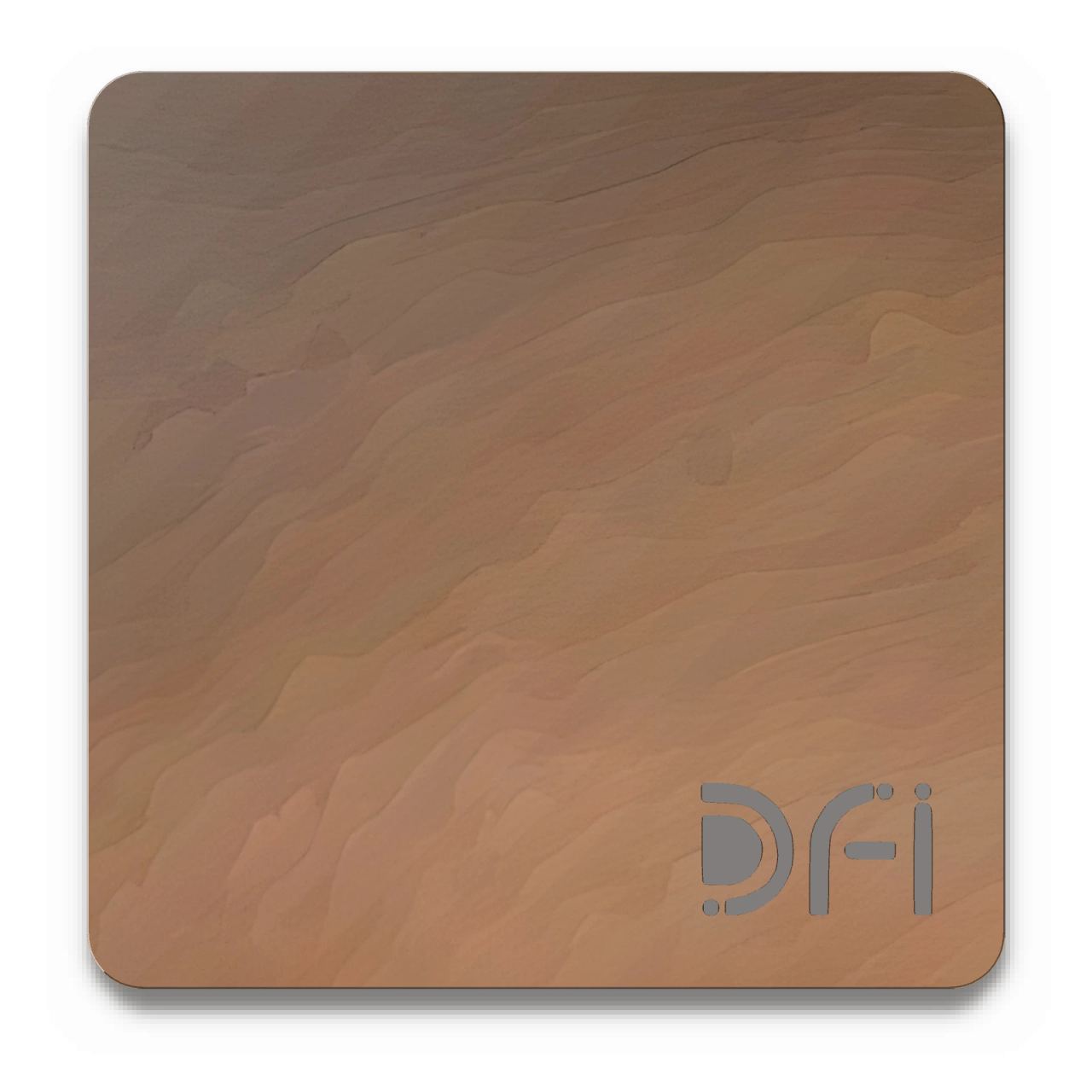 Smoky grey-brown, Amorphous effect finish: a DFI sample plate with the DFI mark laser-cut in the corner