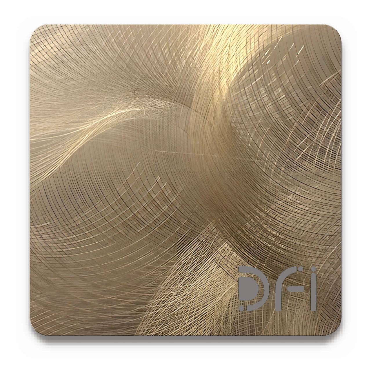 Champagne swirl, Olio effects finish: a DFI sample plate with the DFI mark laser-cut in the corner