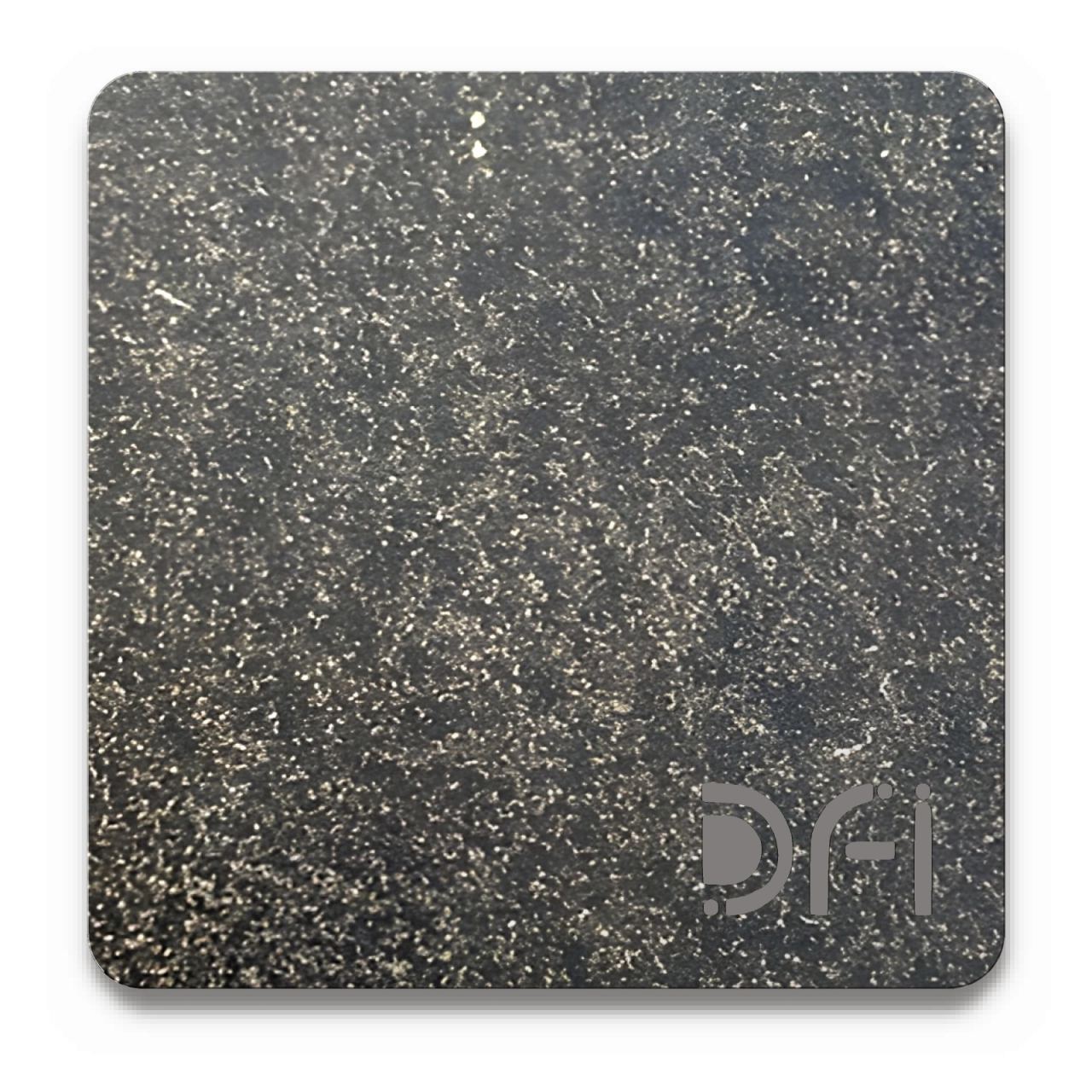 Black speckle, Special texture finish: a DFI sample plate with the DFI mark laser-cut in the corner