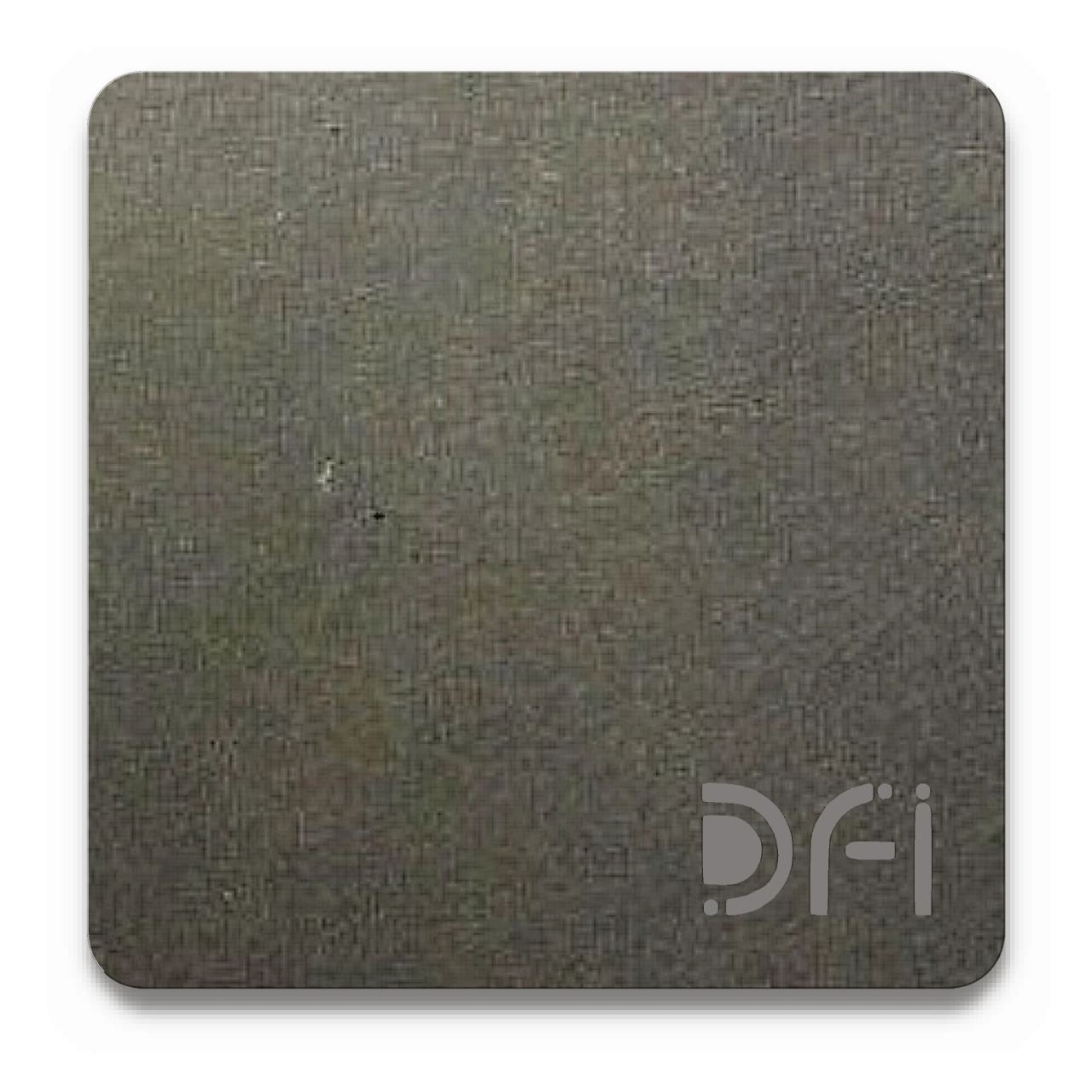 Black, Vibration finish: a DFI sample plate with the DFI mark laser-cut in the corner