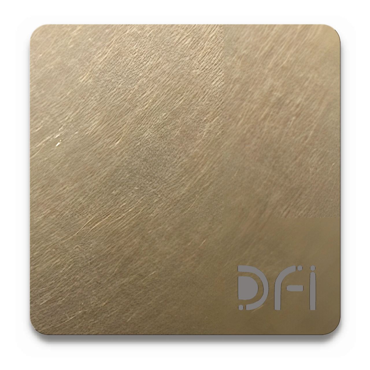 Champagne, Vibration finish: a DFI sample plate with the DFI mark laser-cut in the corner