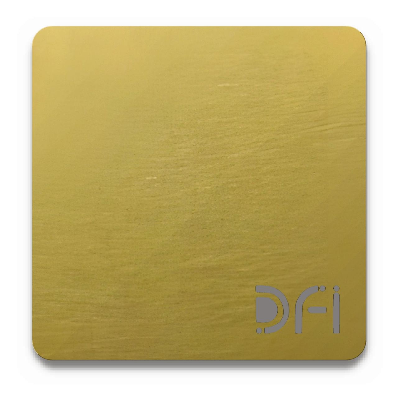 Gold, Vibration finish: a DFI sample plate with the DFI mark laser-cut in the corner