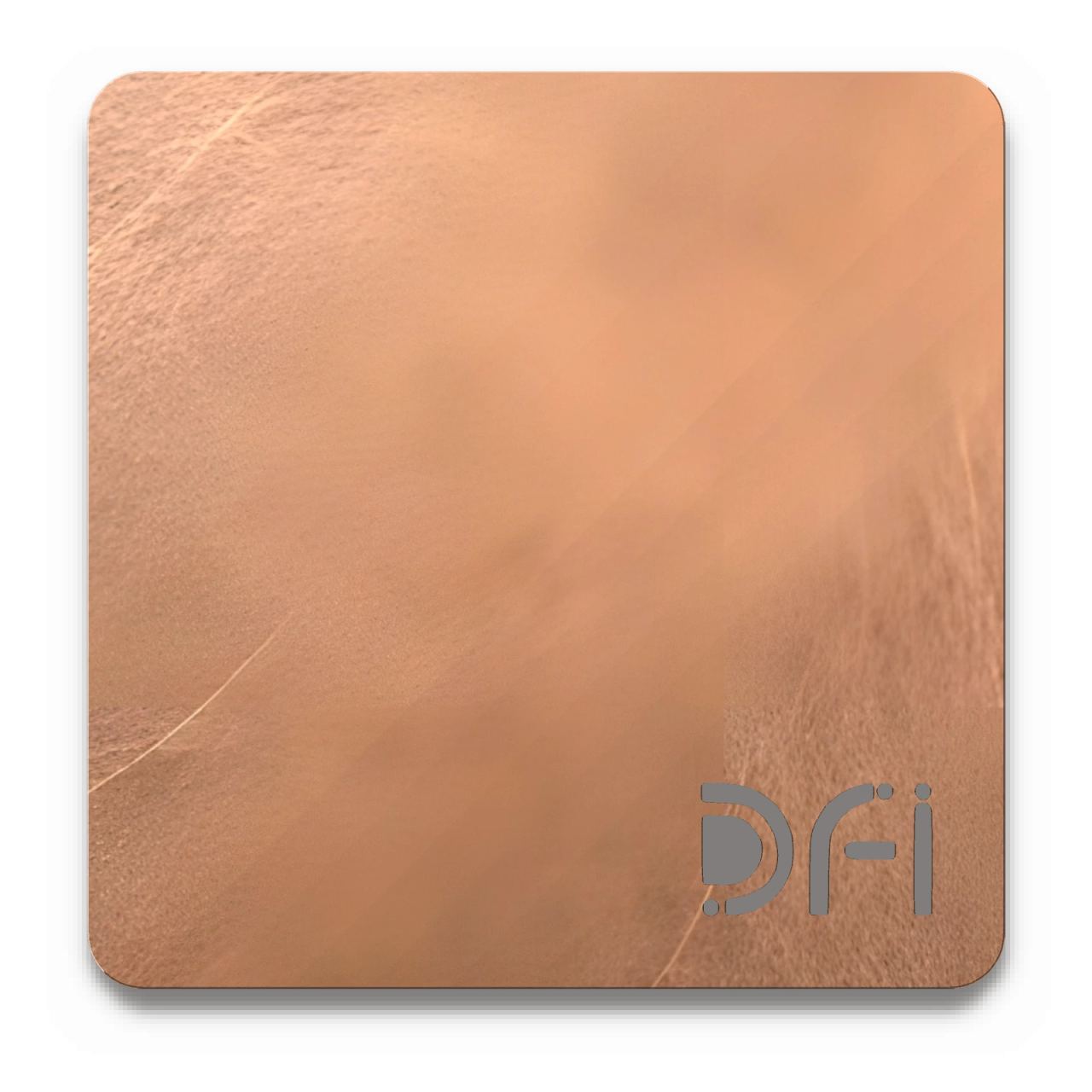 Light copper, Vibration finish: a DFI sample plate with the DFI mark laser-cut in the corner