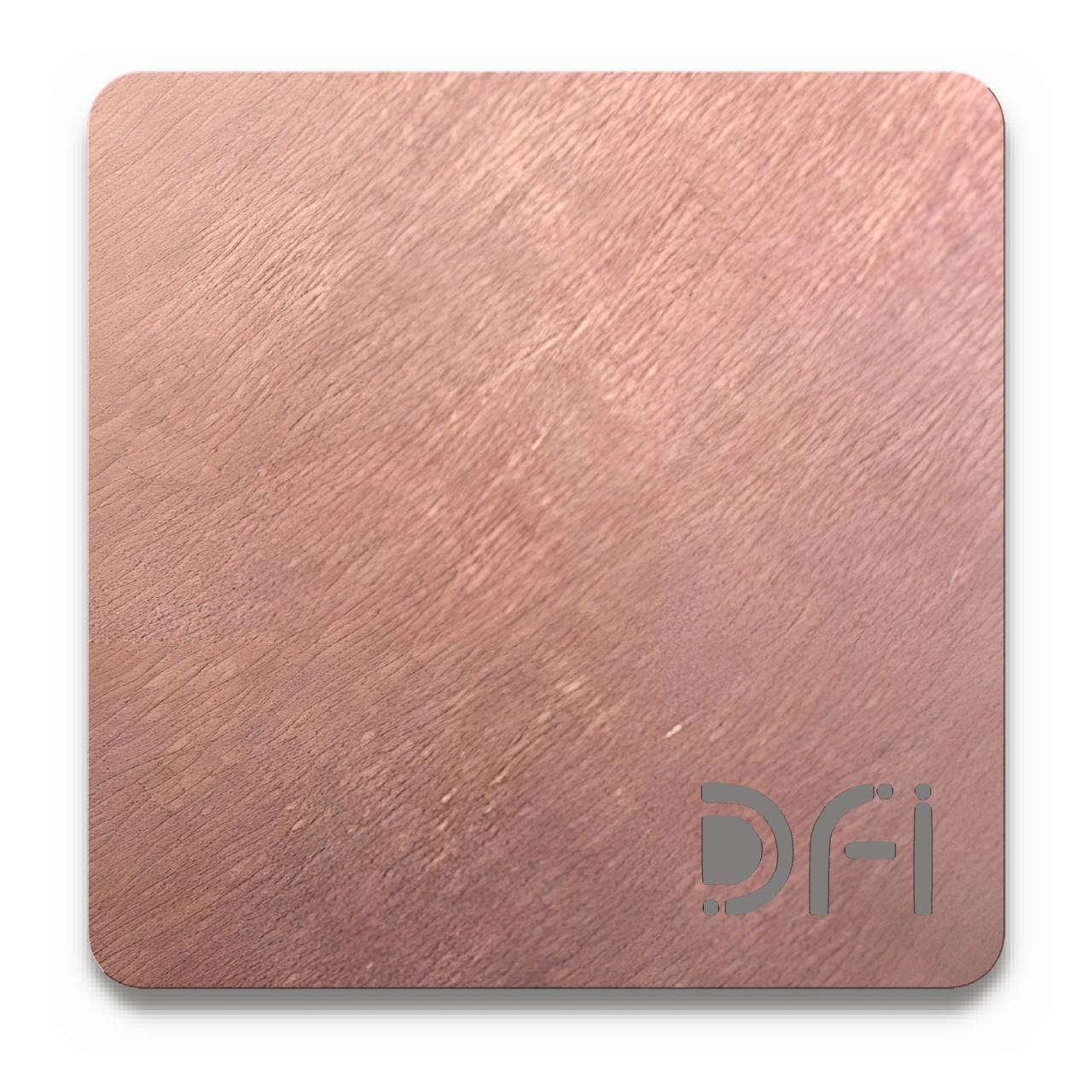 Rose, Vibration finish: a DFI sample plate with the DFI mark laser-cut in the corner